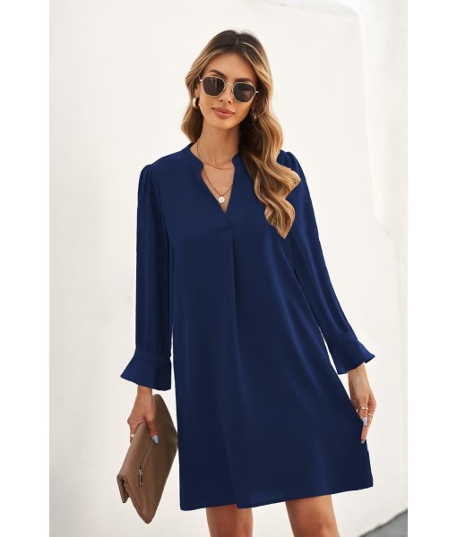 QACOHU Fall Dresses for Women 2025 Casual V Neck Long Sleeves Flowy Mini Tunic Dress