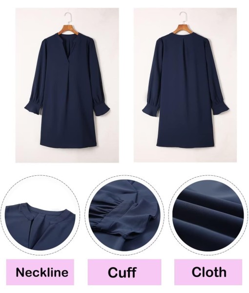 QACOHU Fall Dresses for Women 2025 Casual V Neck Long Sleeves Flowy Mini Tunic Dress