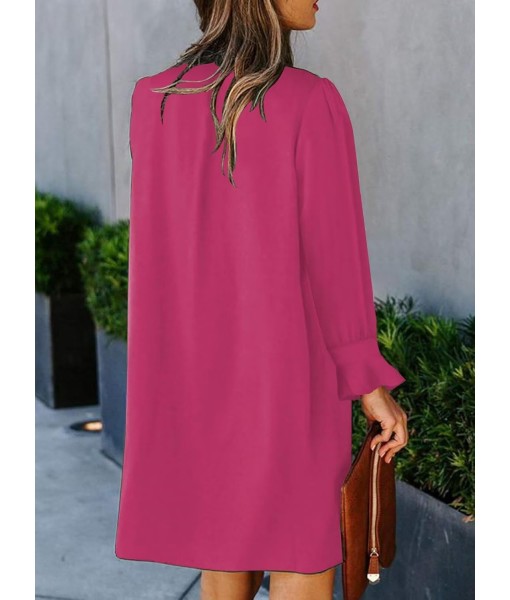 QACOHU Fall Dresses for Women 2025 Casual V Neck Long Sleeves Flowy Mini Tunic Dress