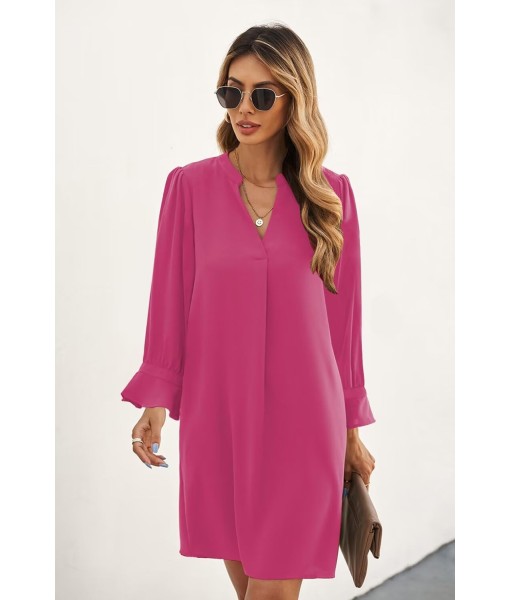 QACOHU Fall Dresses for Women 2025 Casual V Neck Long Sleeves Flowy Mini Tunic Dress