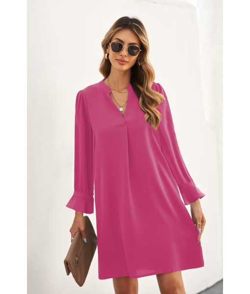 QACOHU Fall Dresses for Women 2025 Casual V Neck Long Sleeves Flowy Mini Tunic Dress