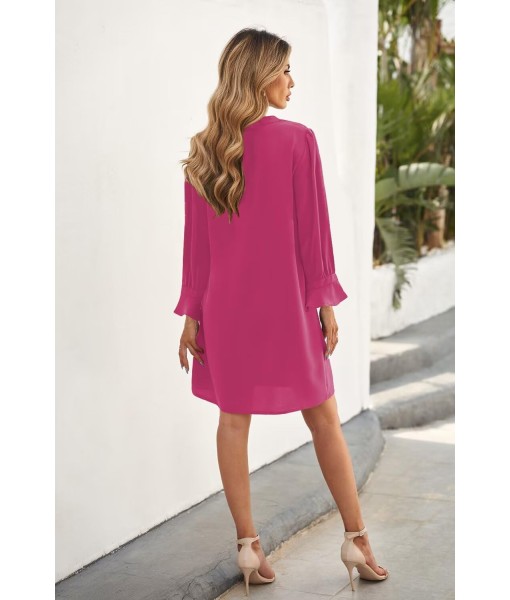 QACOHU Fall Dresses for Women 2025 Casual V Neck Long Sleeves Flowy Mini Tunic Dress