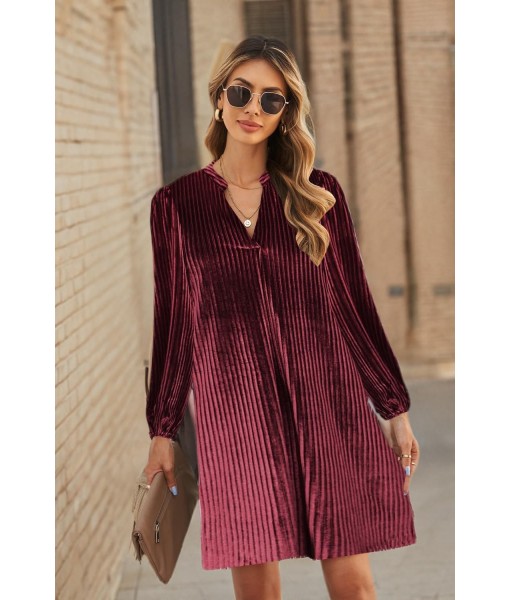 QACOHU Fall Dresses for Women 2025 Casual V Neck Long Sleeves Flowy Mini Tunic Dress