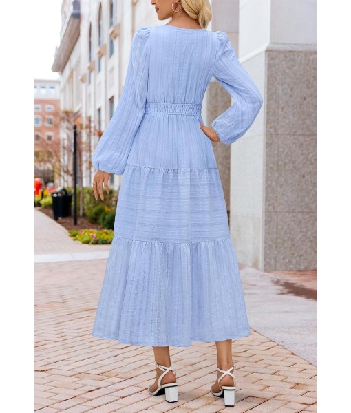 MEROKEETY Fall Dresses for Women 2025 Long Sleeve Casual V Neck Tiered Cotton Wedding Guest Maxi Dress Pockets
