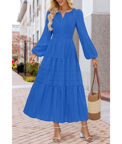 MEROKEETY Fall Dresses for Women 2025 Long Sleeve Casual V Neck Tiered Cotton Wedding Guest Maxi Dress Pockets