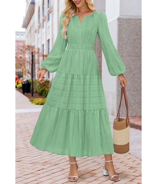 MEROKEETY Fall Dresses for Women 2025 Long Sleeve Casual V Neck Tiered Cotton Wedding Guest Maxi Dress Pockets