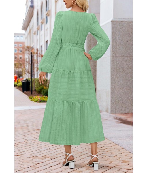 MEROKEETY Fall Dresses for Women 2025 Long Sleeve Casual V Neck Tiered Cotton Wedding Guest Maxi Dress Pockets