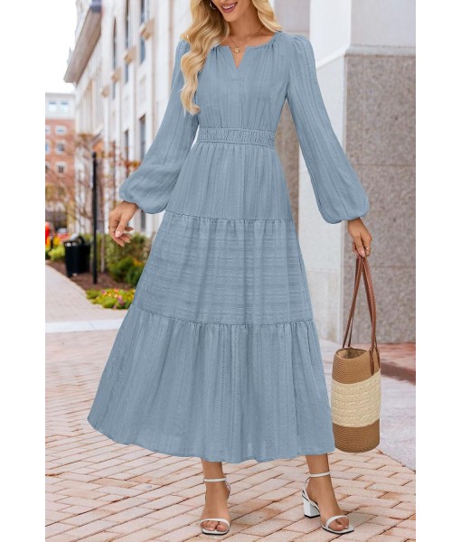 MEROKEETY Fall Dresses for Women 2025 Long Sleeve Casual V Neck Tiered Cotton Wedding Guest Maxi Dress Pockets