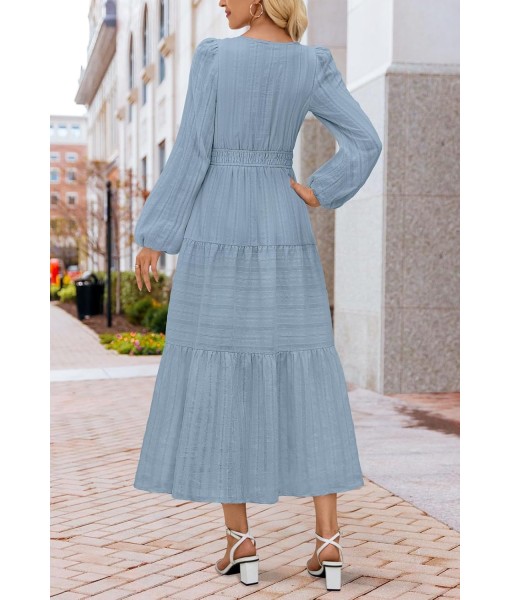 MEROKEETY Fall Dresses for Women 2025 Long Sleeve Casual V Neck Tiered Cotton Wedding Guest Maxi Dress Pockets