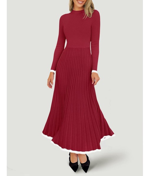 ZESICA Women's Long Sleeve Sweater Dress Fall 2025 Crewneck Ribbed Knit Pleated A-Line Maxi Wedding Guest Dresses