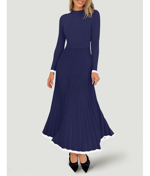 ZESICA Women's Long Sleeve Sweater Dress Fall 2025 Crewneck Ribbed Knit Pleated A-Line Maxi Wedding Guest Dresses