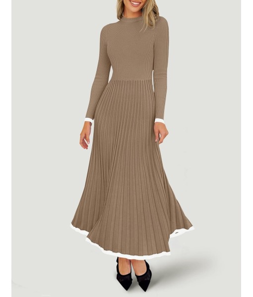 ZESICA Women's Long Sleeve Sweater Dress Fall 2025 Crewneck Ribbed Knit Pleated A-Line Maxi Wedding Guest Dresses
