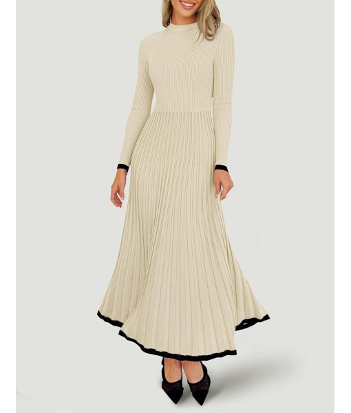 ZESICA Women's Long Sleeve Sweater Dress Fall 2025 Crewneck Ribbed Knit Pleated A-Line Maxi Wedding Guest Dresses