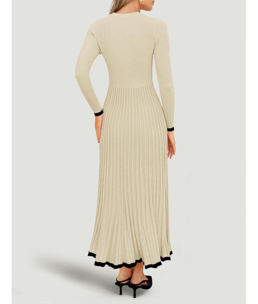 ZESICA Women's Long Sleeve Sweater Dress Fall 2025 Crewneck Ribbed Knit Pleated A-Line Maxi Wedding Guest Dresses