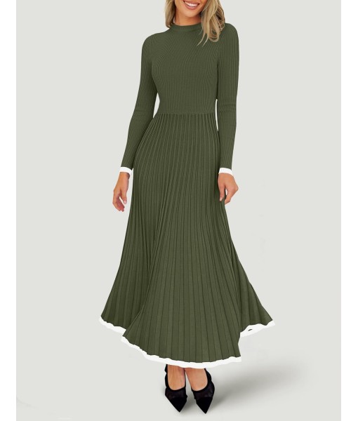 ZESICA Women's Long Sleeve Sweater Dress Fall 2025 Crewneck Ribbed Knit Pleated A-Line Maxi Wedding Guest Dresses