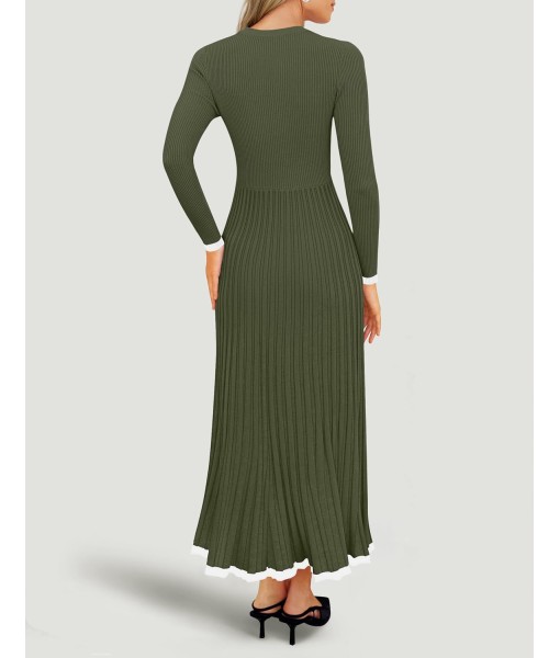 ZESICA Women's Long Sleeve Sweater Dress Fall 2025 Crewneck Ribbed Knit Pleated A-Line Maxi Wedding Guest Dresses