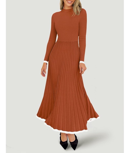 ZESICA Women's Long Sleeve Sweater Dress Fall 2025 Crewneck Ribbed Knit Pleated A-Line Maxi Wedding Guest Dresses