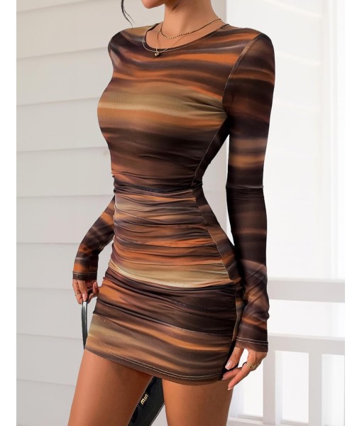 PRETTYGARDEN Women Long Sleeve Mini Fall Dress 2025 Tie Dye Print Bodycon Cocktail Party Club Outfits Homecoming Dresses