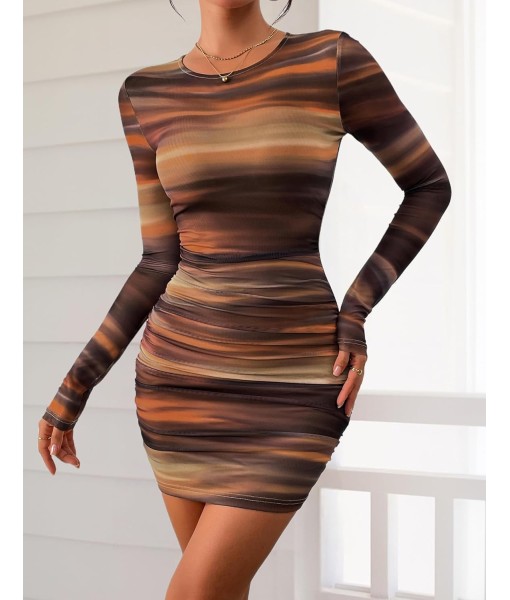 PRETTYGARDEN Women Long Sleeve Mini Fall Dress 2025 Tie Dye Print Bodycon Cocktail Party Club Outfits Homecoming Dresses