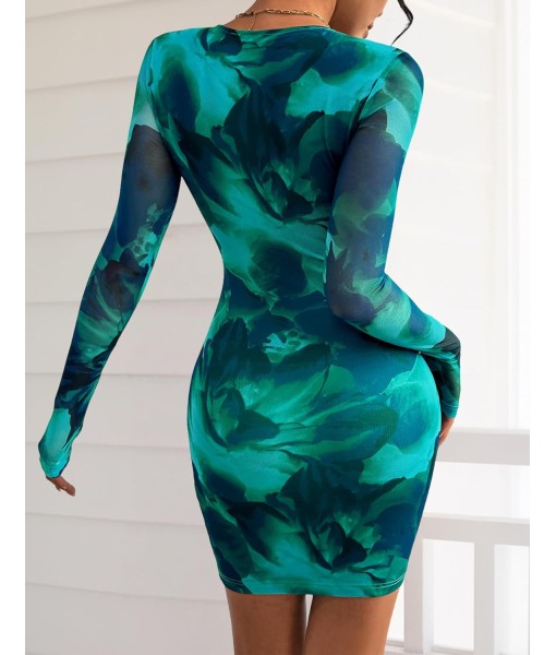 PRETTYGARDEN Women Long Sleeve Mini Fall Dress 2025 Tie Dye Print Bodycon Cocktail Party Club Outfits Homecoming Dresses