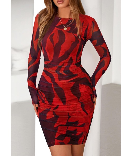 PRETTYGARDEN Women Long Sleeve Mini Fall Dress 2025 Tie Dye Print Bodycon Cocktail Party Club Outfits Homecoming Dresses