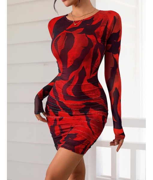 PRETTYGARDEN Women Long Sleeve Mini Fall Dress 2025 Tie Dye Print Bodycon Cocktail Party Club Outfits Homecoming Dresses