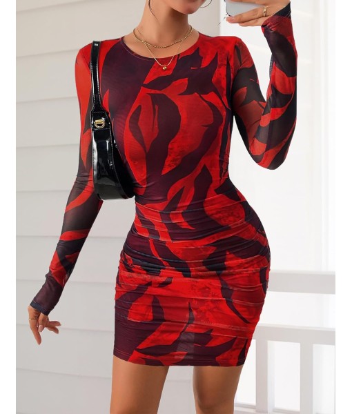 PRETTYGARDEN Women Long Sleeve Mini Fall Dress 2025 Tie Dye Print Bodycon Cocktail Party Club Outfits Homecoming Dresses