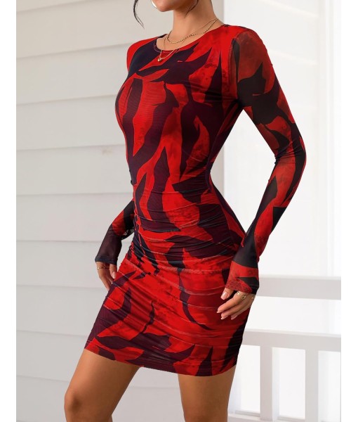 PRETTYGARDEN Women Long Sleeve Mini Fall Dress 2025 Tie Dye Print Bodycon Cocktail Party Club Outfits Homecoming Dresses