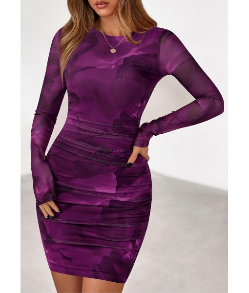 PRETTYGARDEN Women Long Sleeve Mini Fall Dress 2025 Tie Dye Print Bodycon Cocktail Party Club Outfits Homecoming Dresses