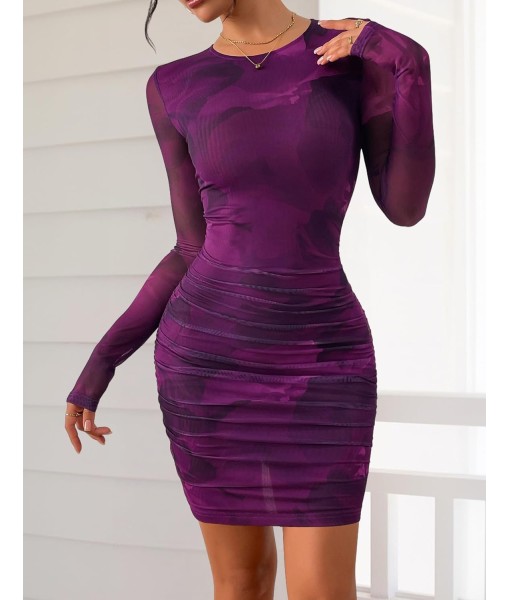 PRETTYGARDEN Women Long Sleeve Mini Fall Dress 2025 Tie Dye Print Bodycon Cocktail Party Club Outfits Homecoming Dresses