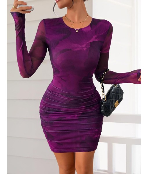 PRETTYGARDEN Women Long Sleeve Mini Fall Dress 2025 Tie Dye Print Bodycon Cocktail Party Club Outfits Homecoming Dresses