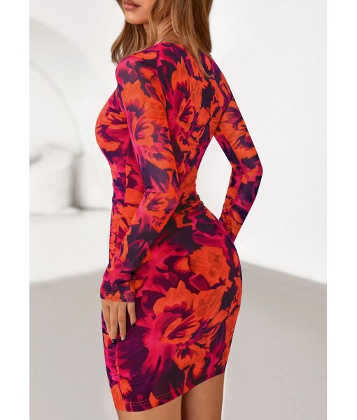 PRETTYGARDEN Women Long Sleeve Mini Fall Dress 2025 Tie Dye Print Bodycon Cocktail Party Club Outfits Homecoming Dresses
