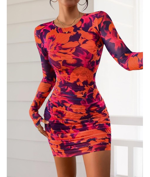 PRETTYGARDEN Women Long Sleeve Mini Fall Dress 2025 Tie Dye Print Bodycon Cocktail Party Club Outfits Homecoming Dresses