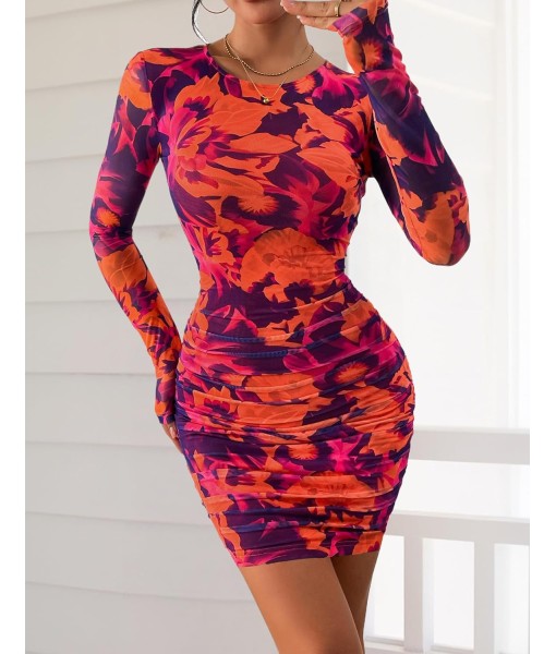 PRETTYGARDEN Women Long Sleeve Mini Fall Dress 2025 Tie Dye Print Bodycon Cocktail Party Club Outfits Homecoming Dresses