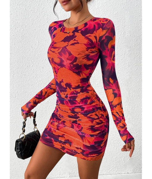 PRETTYGARDEN Women Long Sleeve Mini Fall Dress 2025 Tie Dye Print Bodycon Cocktail Party Club Outfits Homecoming Dresses