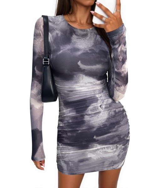 PRETTYGARDEN Women Long Sleeve Mini Fall Dress 2025 Tie Dye Print Bodycon Cocktail Party Club Outfits Homecoming Dresses