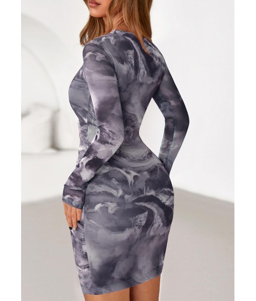 PRETTYGARDEN Women Long Sleeve Mini Fall Dress 2025 Tie Dye Print Bodycon Cocktail Party Club Outfits Homecoming Dresses