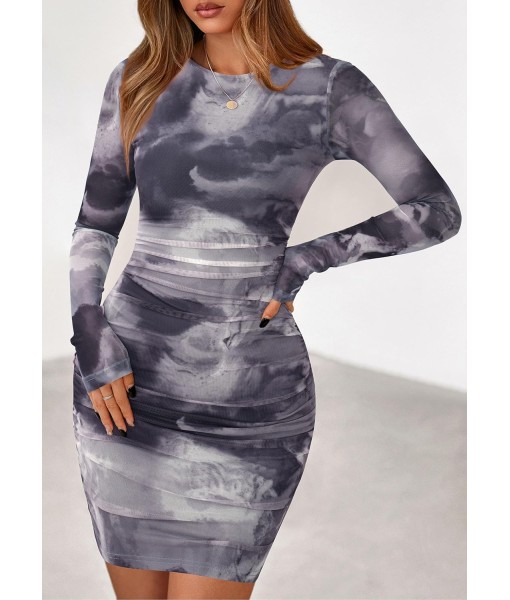 PRETTYGARDEN Women Long Sleeve Mini Fall Dress 2025 Tie Dye Print Bodycon Cocktail Party Club Outfits Homecoming Dresses