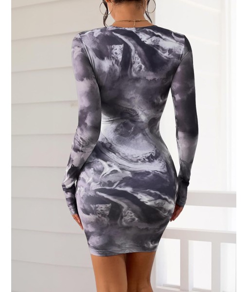 PRETTYGARDEN Women Long Sleeve Mini Fall Dress 2025 Tie Dye Print Bodycon Cocktail Party Club Outfits Homecoming Dresses