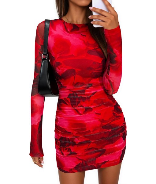 PRETTYGARDEN Women Long Sleeve Mini Fall Dress 2025 Tie Dye Print Bodycon Cocktail Party Club Outfits Homecoming Dresses