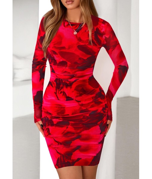 PRETTYGARDEN Women Long Sleeve Mini Fall Dress 2025 Tie Dye Print Bodycon Cocktail Party Club Outfits Homecoming Dresses