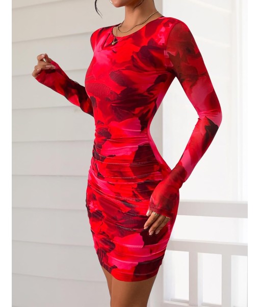 PRETTYGARDEN Women Long Sleeve Mini Fall Dress 2025 Tie Dye Print Bodycon Cocktail Party Club Outfits Homecoming Dresses
