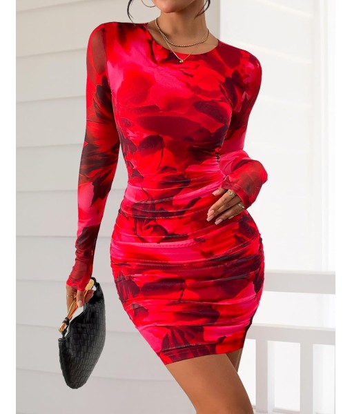 PRETTYGARDEN Women Long Sleeve Mini Fall Dress 2025 Tie Dye Print Bodycon Cocktail Party Club Outfits Homecoming Dresses