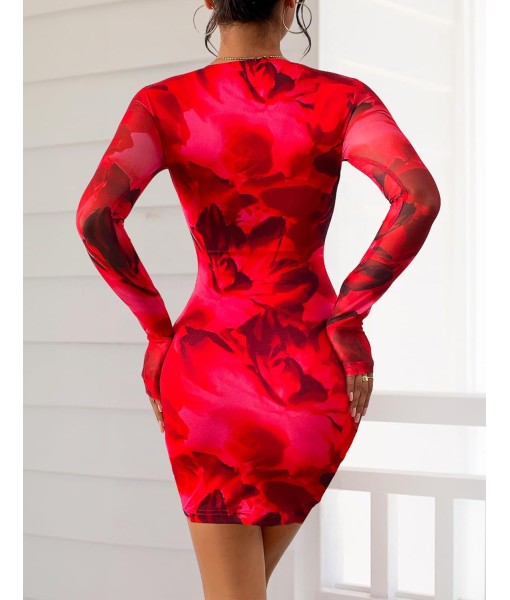 PRETTYGARDEN Women Long Sleeve Mini Fall Dress 2025 Tie Dye Print Bodycon Cocktail Party Club Outfits Homecoming Dresses