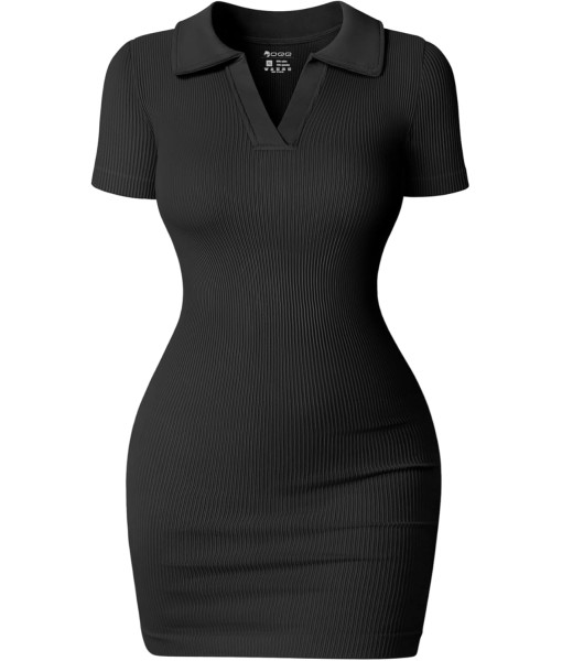 OQQ Women's Mini Dresses Sexy Ribbed Short Sleeve Tummy Control Bodycon Mini Dress