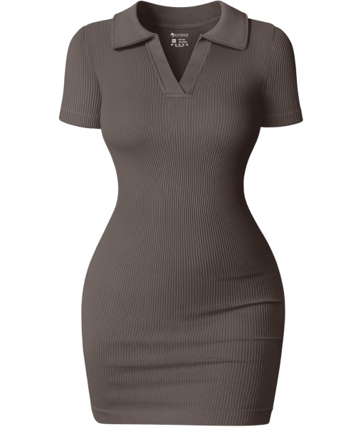 OQQ Women's Mini Dresses Sexy Ribbed Short Sleeve Tummy Control Bodycon Mini Dress