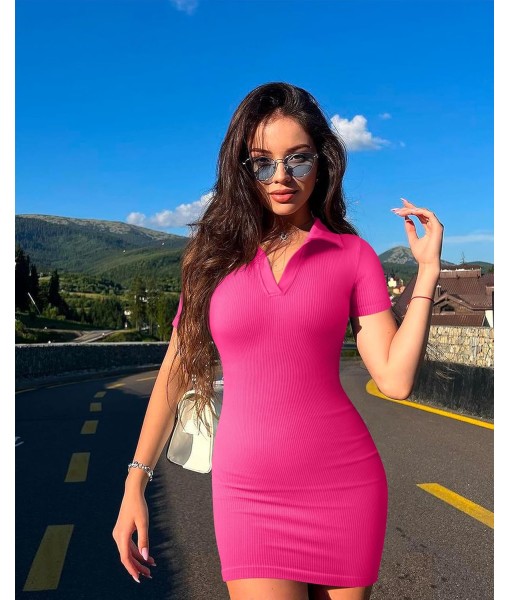 OQQ Women's Mini Dresses Sexy Ribbed Short Sleeve Tummy Control Bodycon Mini Dress