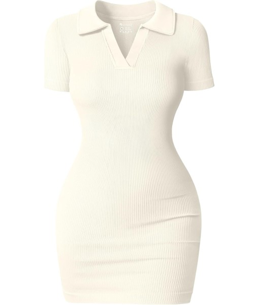 OQQ Women's Mini Dresses Sexy Ribbed Short Sleeve Tummy Control Bodycon Mini Dress