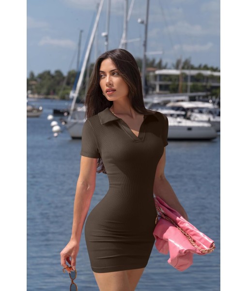 OQQ Women's Mini Dresses Sexy Ribbed Short Sleeve Tummy Control Bodycon Mini Dress