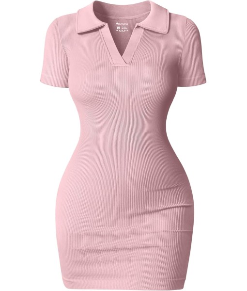 OQQ Women's Mini Dresses Sexy Ribbed Short Sleeve Tummy Control Bodycon Mini Dress